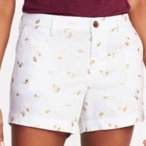 Old Navy Womens Size 2 Linen Blend Cream Gold Palm tree Shorts NWT